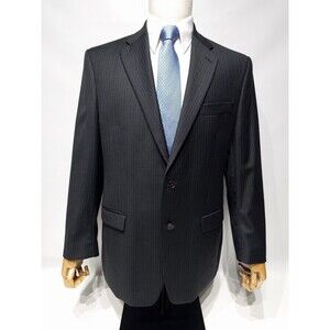 VTG Lauren Ralph Lauren 100% Wool Black Pinstriped Blazer Made in Canada Men 42R